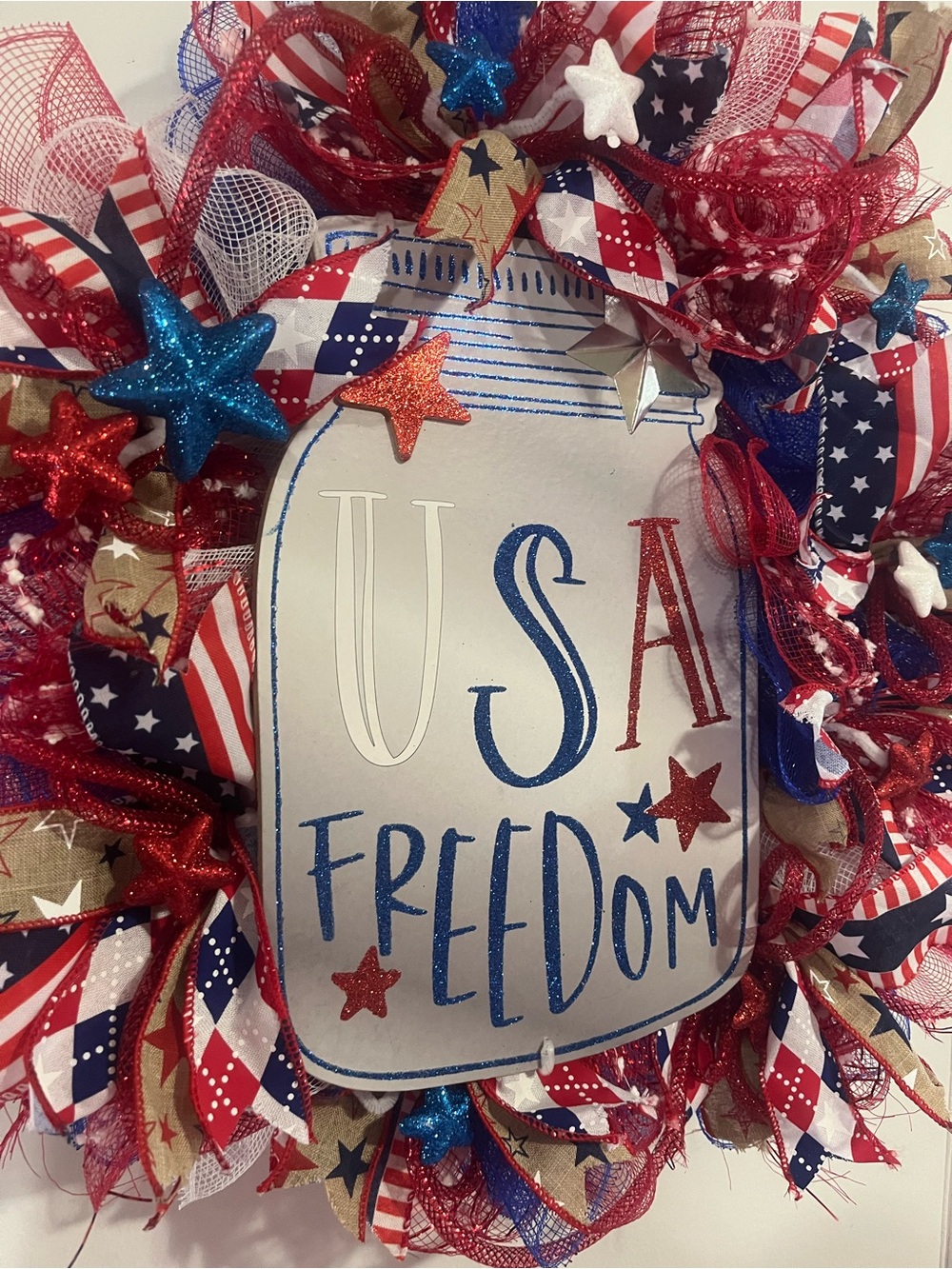 Hand Crafted Red, White & Blue Patriotic USA Freedom Wreath